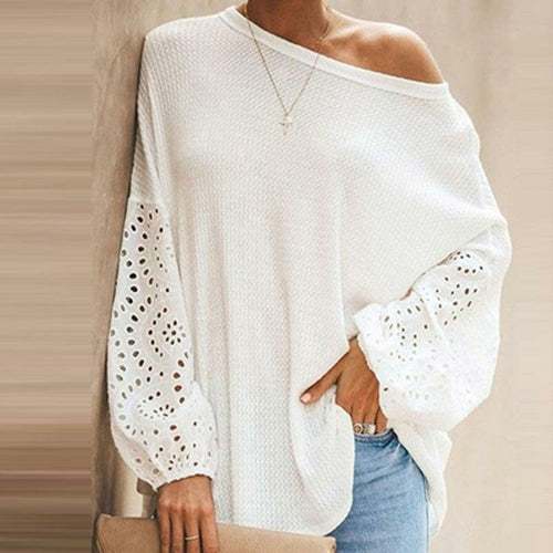 Sexy Skew Collar Women Blouses Tops Loose Pullover