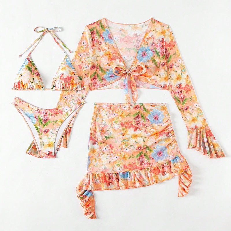 Stylish Beach Dress Bikini Four-piece Suit
