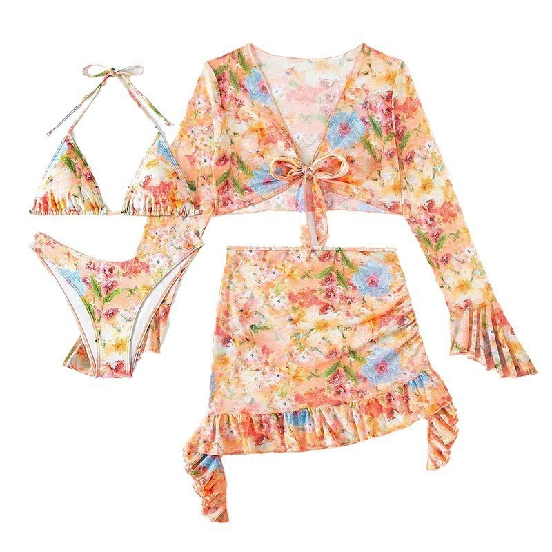 Stylish Beach Dress Bikini Four-piece Suit